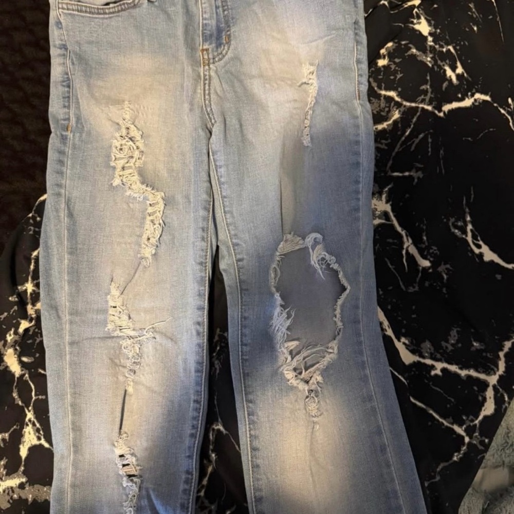 Fashion Nova Light Blue Distressed Boyfriend Jeans